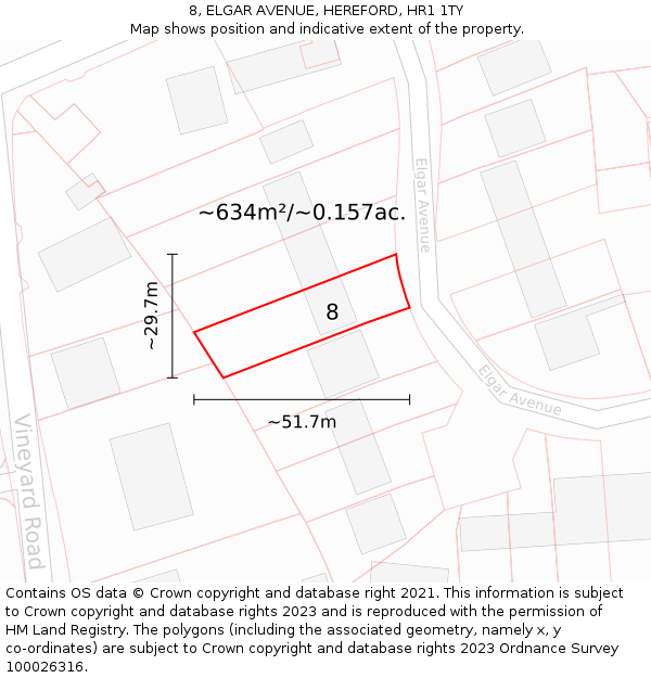 8, ELGAR AVENUE, HEREFORD, HR1 1TY: Plot and title map