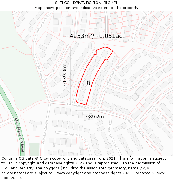 8, ELGOL DRIVE, BOLTON, BL3 4PL: Plot and title map