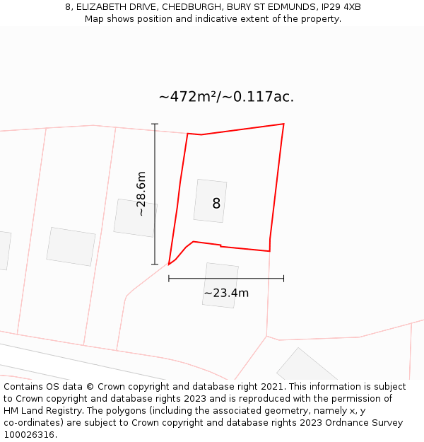 8, ELIZABETH DRIVE, CHEDBURGH, BURY ST EDMUNDS, IP29 4XB: Plot and title map