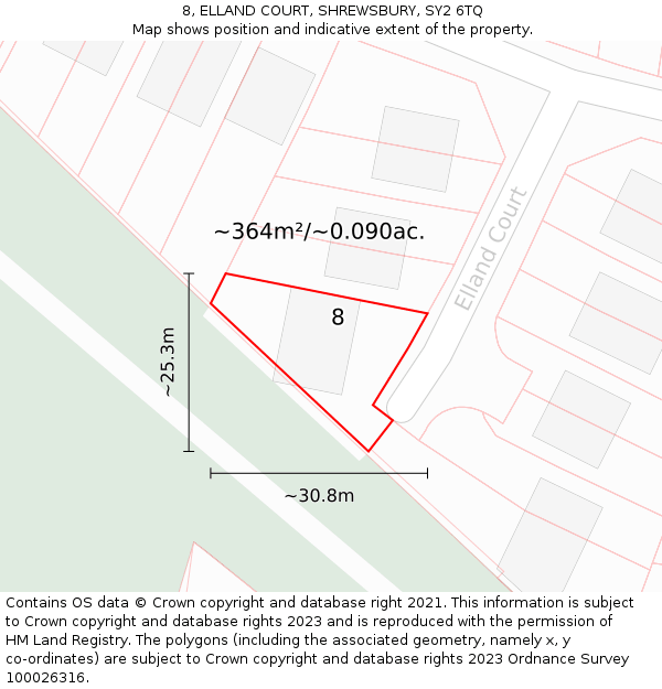 8, ELLAND COURT, SHREWSBURY, SY2 6TQ: Plot and title map