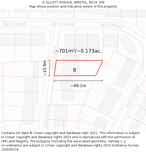 8, ELLIOTT AVENUE, BRISTOL, BS16 1PB: Plot and title map