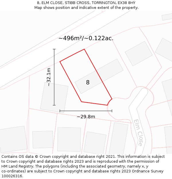 8, ELM CLOSE, STIBB CROSS, TORRINGTON, EX38 8HY: Plot and title map