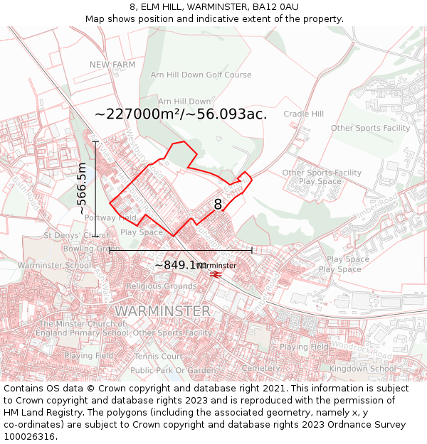 8, ELM HILL, WARMINSTER, BA12 0AU: Plot and title map