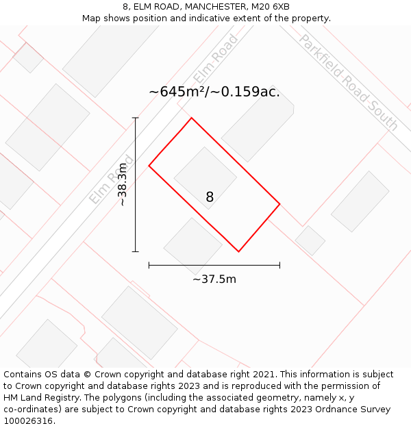8, ELM ROAD, MANCHESTER, M20 6XB: Plot and title map