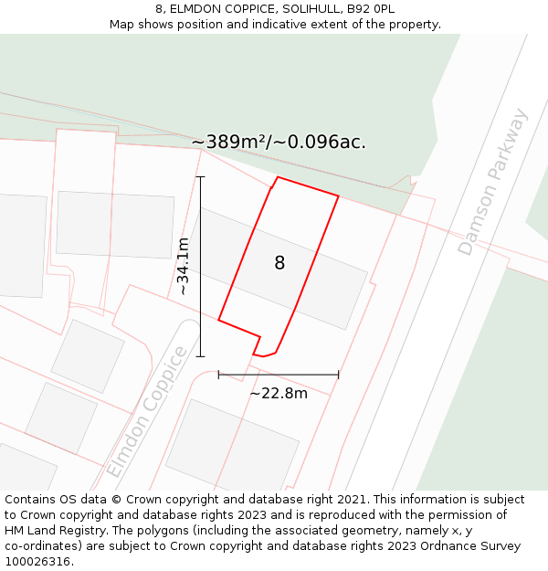 8, ELMDON COPPICE, SOLIHULL, B92 0PL: Plot and title map