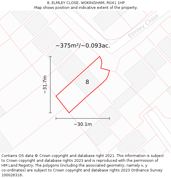 8, ELMLEY CLOSE, WOKINGHAM, RG41 1HP: Plot and title map