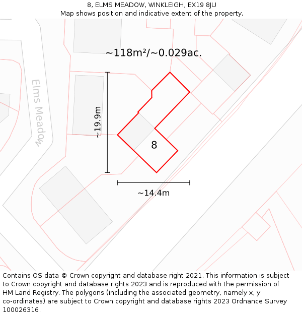 8, ELMS MEADOW, WINKLEIGH, EX19 8JU: Plot and title map