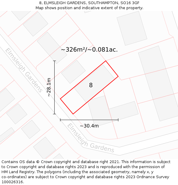 8, ELMSLEIGH GARDENS, SOUTHAMPTON, SO16 3GF: Plot and title map