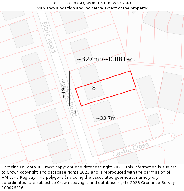 8, ELTRIC ROAD, WORCESTER, WR3 7NU: Plot and title map
