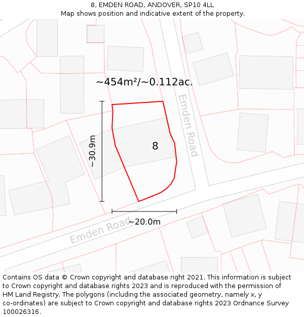 8, EMDEN ROAD, ANDOVER, SP10 4LL: Plot and title map