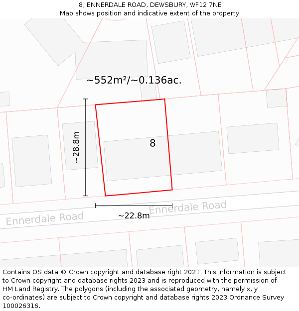8, ENNERDALE ROAD, DEWSBURY, WF12 7NE: Plot and title map