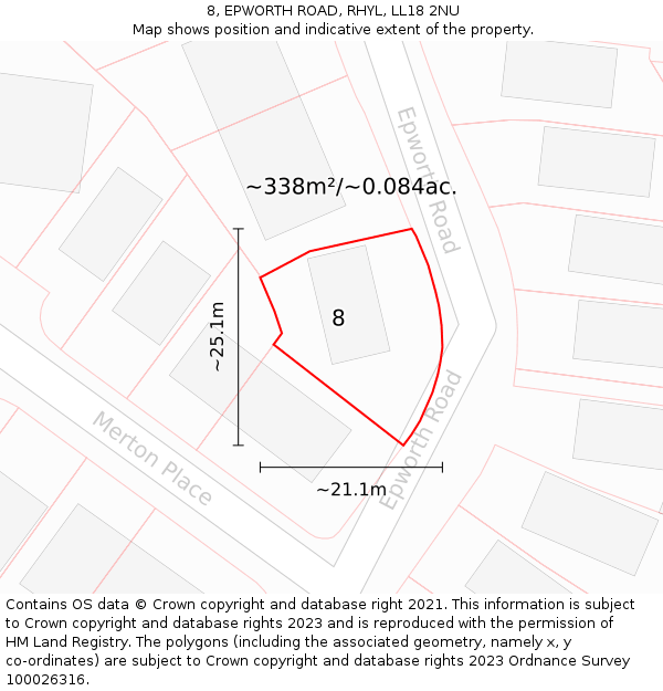 8, EPWORTH ROAD, RHYL, LL18 2NU: Plot and title map