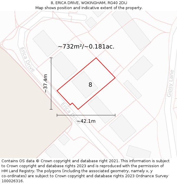 8, ERICA DRIVE, WOKINGHAM, RG40 2DU: Plot and title map