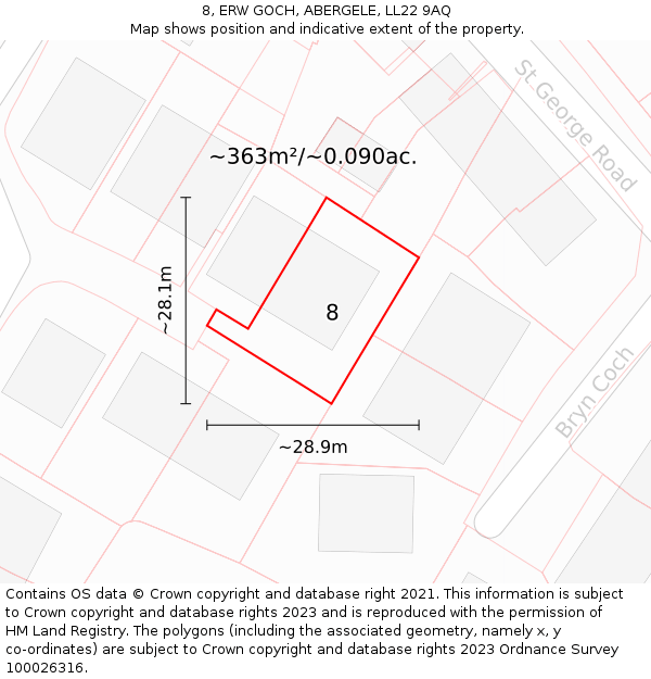 8, ERW GOCH, ABERGELE, LL22 9AQ: Plot and title map