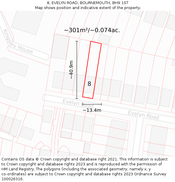 8, EVELYN ROAD, BOURNEMOUTH, BH9 1ST: Plot and title map