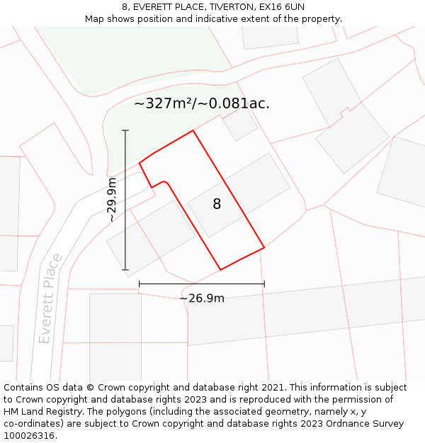 8, EVERETT PLACE, TIVERTON, EX16 6UN: Plot and title map