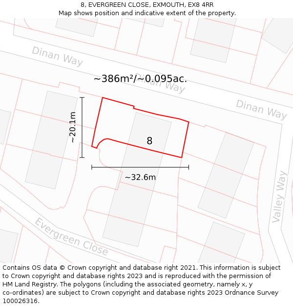 8, EVERGREEN CLOSE, EXMOUTH, EX8 4RR: Plot and title map