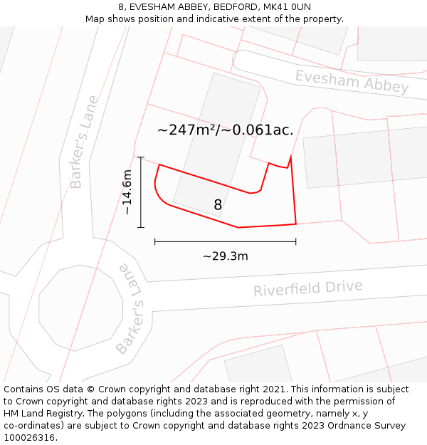 8, EVESHAM ABBEY, BEDFORD, MK41 0UN: Plot and title map