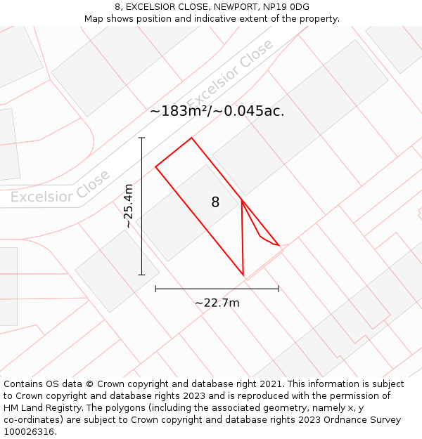 8, EXCELSIOR CLOSE, NEWPORT, NP19 0DG: Plot and title map