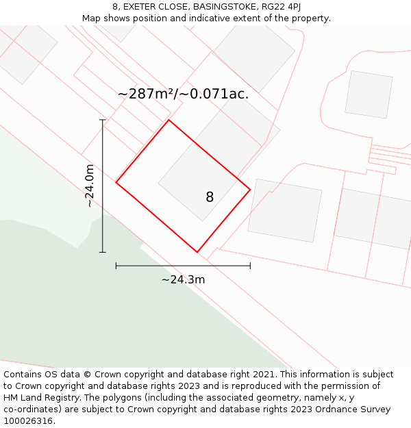 8, EXETER CLOSE, BASINGSTOKE, RG22 4PJ: Plot and title map