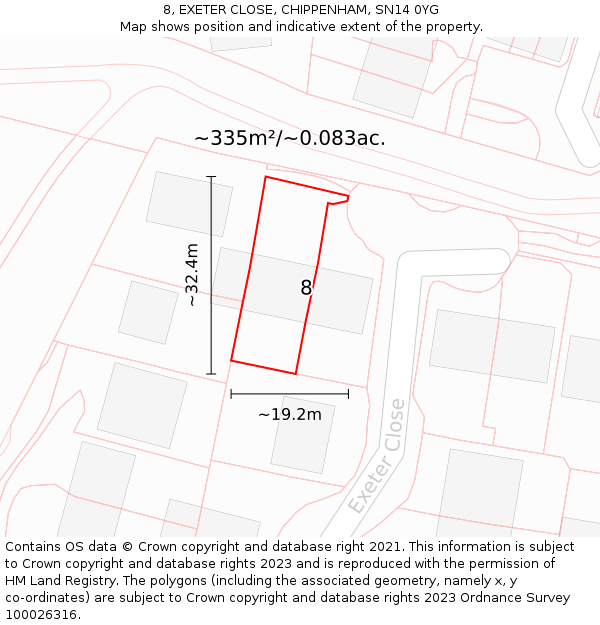 8, EXETER CLOSE, CHIPPENHAM, SN14 0YG: Plot and title map