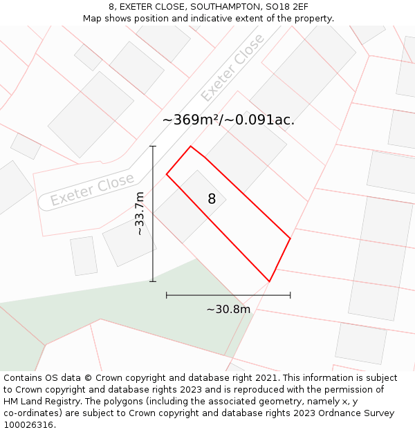8, EXETER CLOSE, SOUTHAMPTON, SO18 2EF: Plot and title map