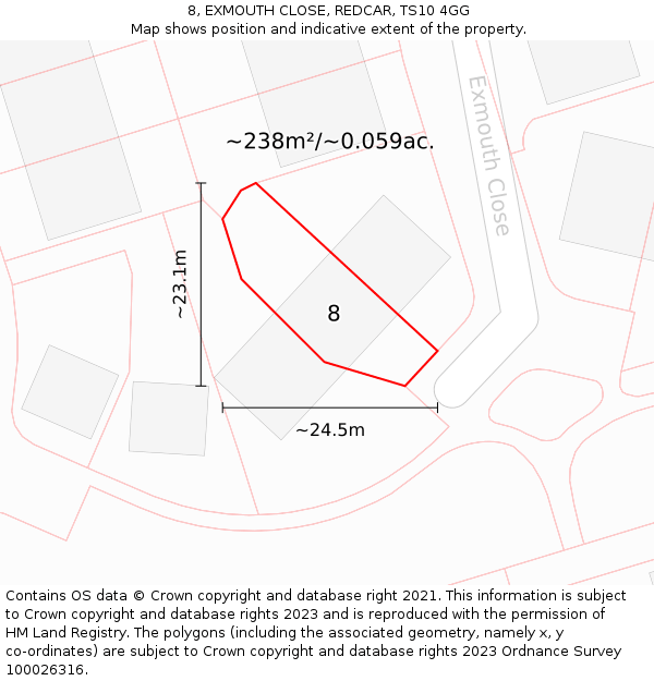 8, EXMOUTH CLOSE, REDCAR, TS10 4GG: Plot and title map