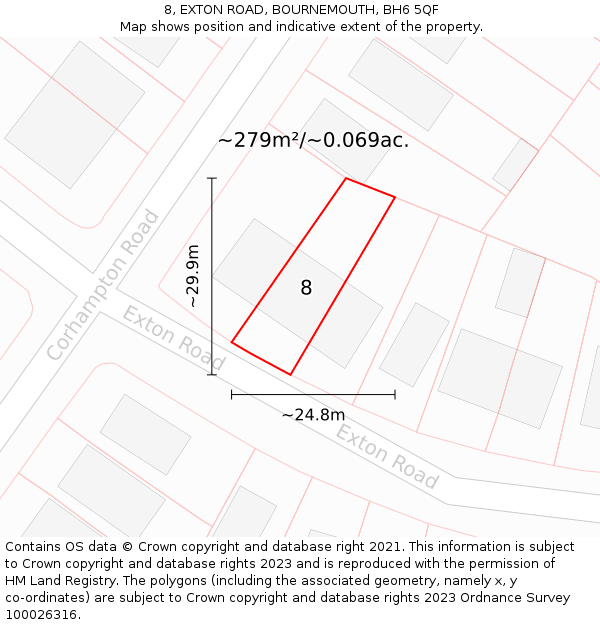 8, EXTON ROAD, BOURNEMOUTH, BH6 5QF: Plot and title map
