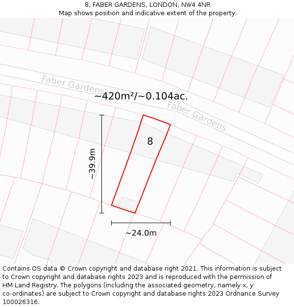 8, FABER GARDENS, LONDON, NW4 4NR: Plot and title map