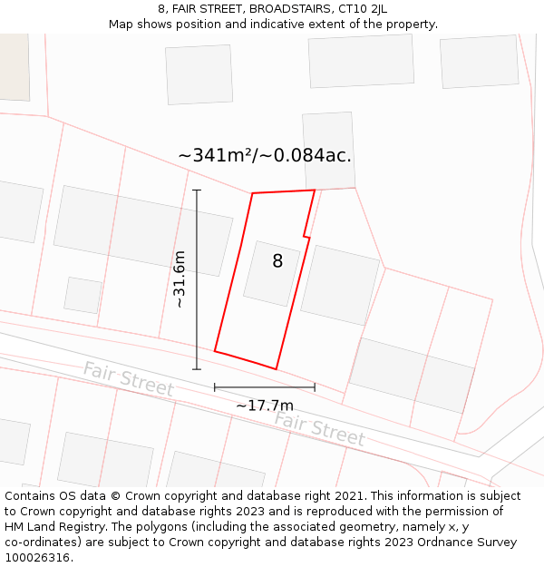 8, FAIR STREET, BROADSTAIRS, CT10 2JL: Plot and title map