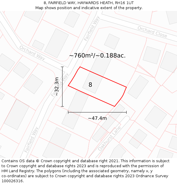 8, FAIRFIELD WAY, HAYWARDS HEATH, RH16 1UT: Plot and title map