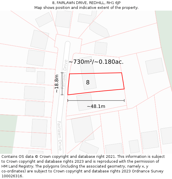 8, FAIRLAWN DRIVE, REDHILL, RH1 6JP: Plot and title map