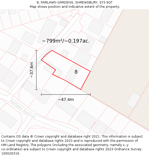 8, FAIRLAWN GARDENS, SHREWSBURY, SY3 9QT: Plot and title map