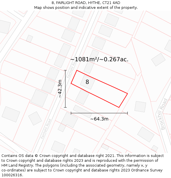 8, FAIRLIGHT ROAD, HYTHE, CT21 4AD: Plot and title map