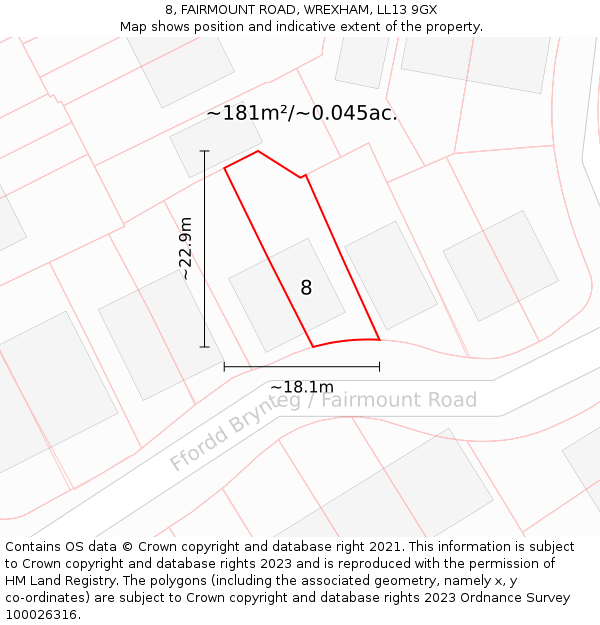 8, FAIRMOUNT ROAD, WREXHAM, LL13 9GX: Plot and title map