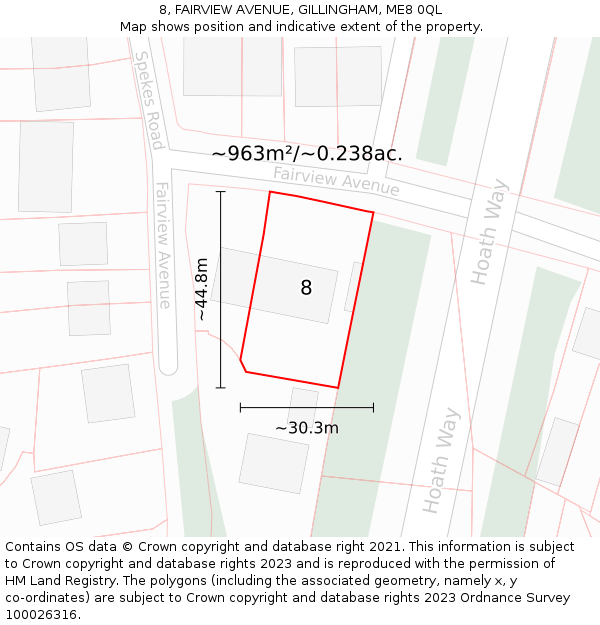 8, FAIRVIEW AVENUE, GILLINGHAM, ME8 0QL: Plot and title map