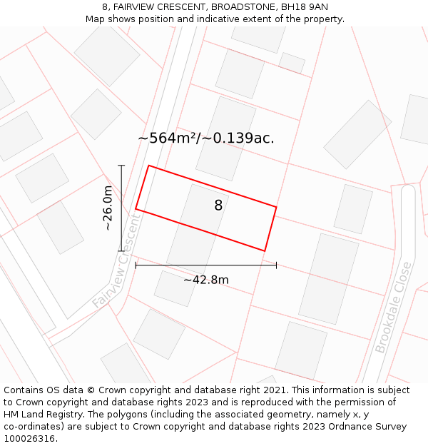 8, FAIRVIEW CRESCENT, BROADSTONE, BH18 9AN: Plot and title map