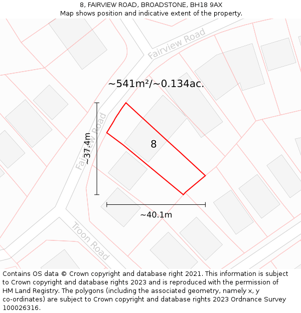 8, FAIRVIEW ROAD, BROADSTONE, BH18 9AX: Plot and title map