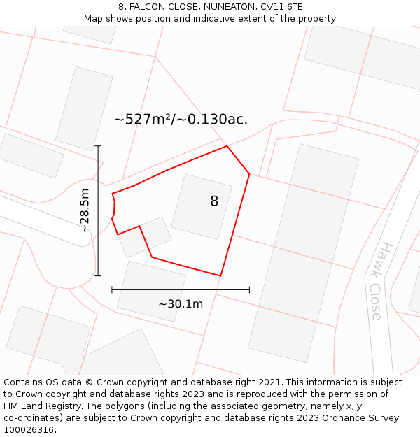 8, FALCON CLOSE, NUNEATON, CV11 6TE: Plot and title map