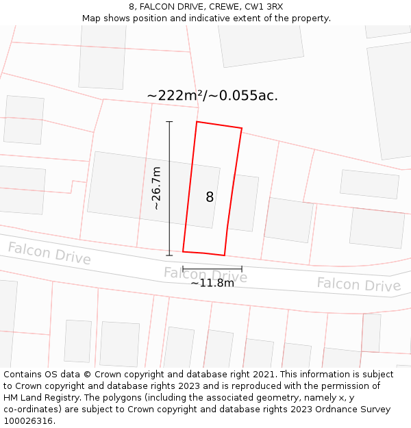 8, FALCON DRIVE, CREWE, CW1 3RX: Plot and title map