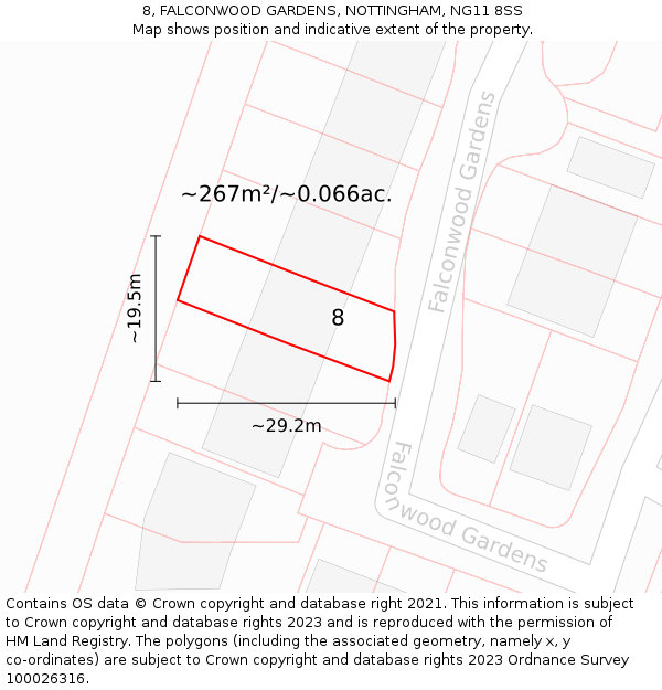 8, FALCONWOOD GARDENS, NOTTINGHAM, NG11 8SS: Plot and title map