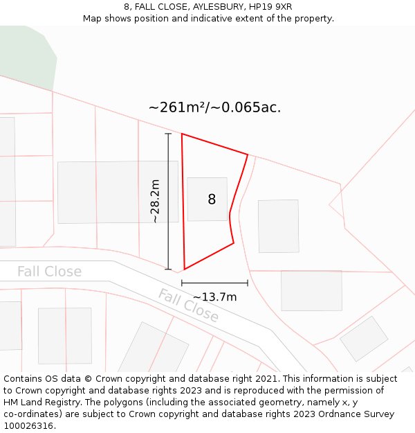 8, FALL CLOSE, AYLESBURY, HP19 9XR: Plot and title map