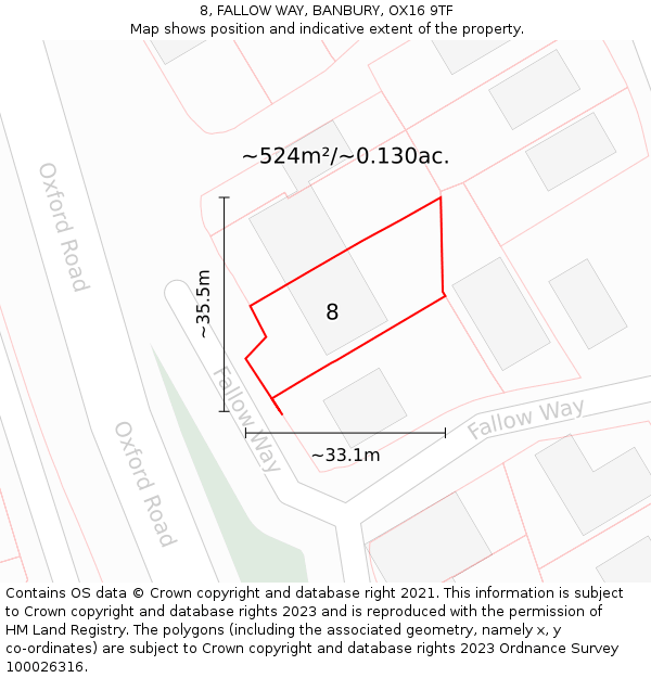 8, FALLOW WAY, BANBURY, OX16 9TF: Plot and title map