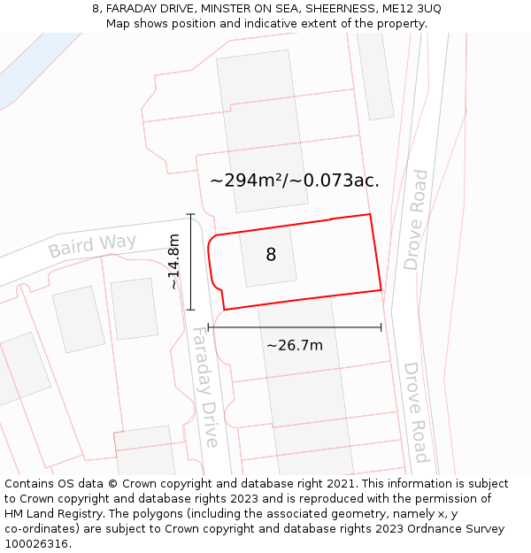 8, FARADAY DRIVE, MINSTER ON SEA, SHEERNESS, ME12 3UQ: Plot and title map