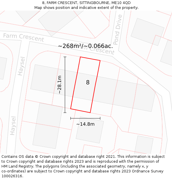 8, FARM CRESCENT, SITTINGBOURNE, ME10 4QD: Plot and title map