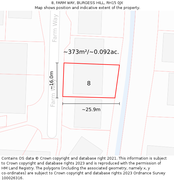 8, FARM WAY, BURGESS HILL, RH15 0JX: Plot and title map