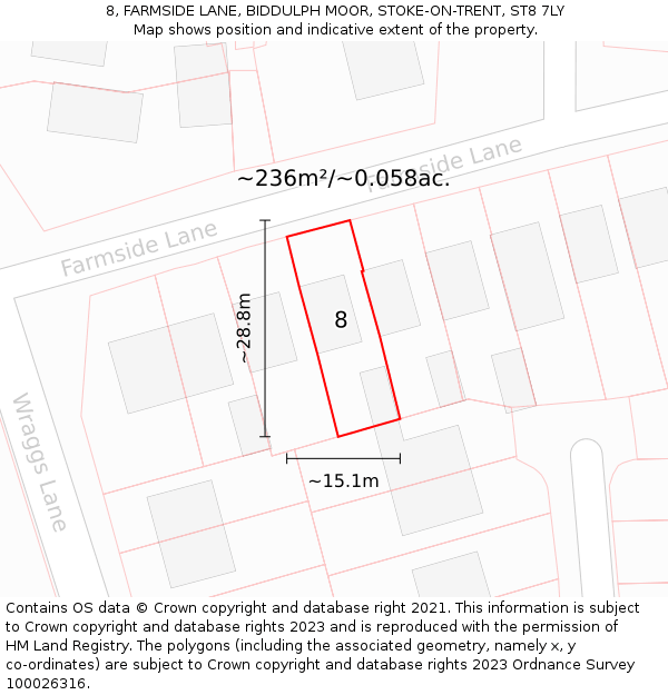 8, FARMSIDE LANE, BIDDULPH MOOR, STOKE-ON-TRENT, ST8 7LY: Plot and title map