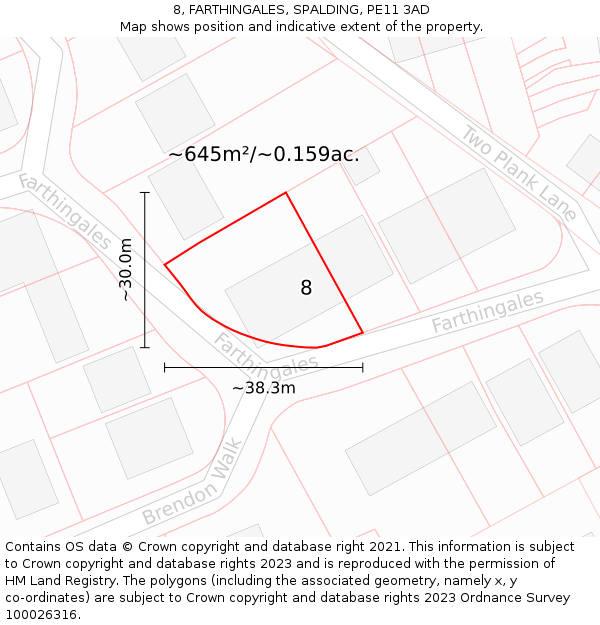 8, FARTHINGALES, SPALDING, PE11 3AD: Plot and title map