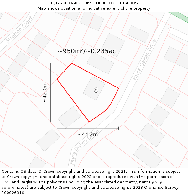 8, FAYRE OAKS DRIVE, HEREFORD, HR4 0QS: Plot and title map