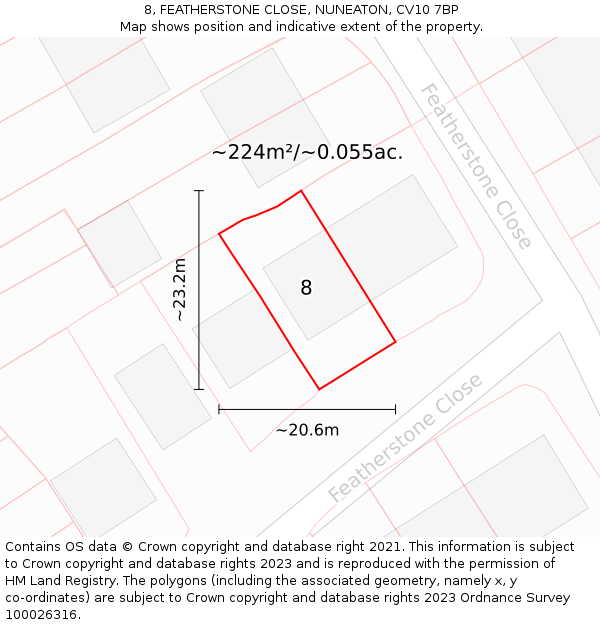 8, FEATHERSTONE CLOSE, NUNEATON, CV10 7BP: Plot and title map